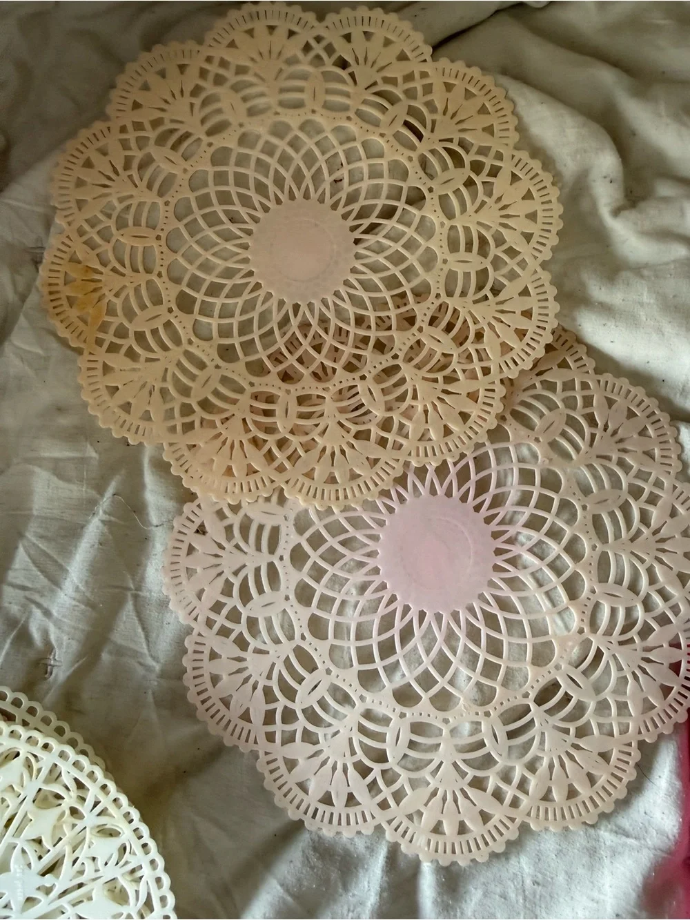 Vintage Pastel Plastic Lace Doilies Placemats Coasters Mixed Set